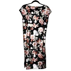 BEIGE by ECI Shiny Dark Floral Cap Sleeve Dress size 8
